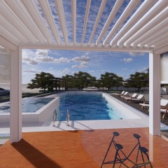 白色百叶顶凉棚 White louvered roof pergola